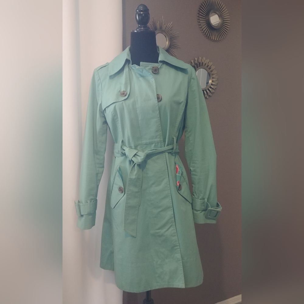 LC Lauren Conrad Green Trench Coat Lightweight